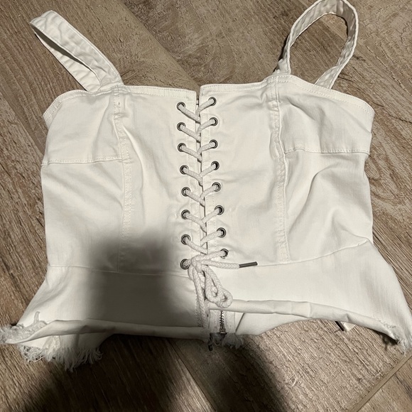 BLANK NYC white denim lace up top - Picture 2 of 5